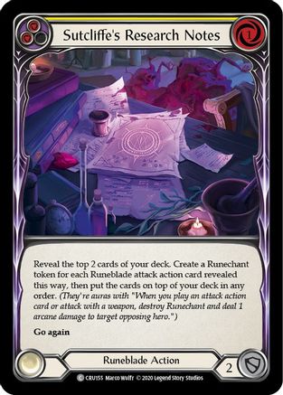 Sutcliffe's Research Notes (Yellow) [CRU155] (Crucible of War)  1st Edition Rainbow Foil
