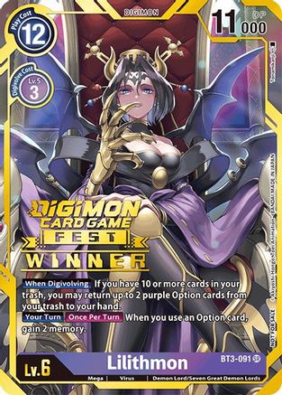 Lilithmon [BT3-091] (Digimon Card Game Fest 2022 Winner) [Release Special Booster Promos]
