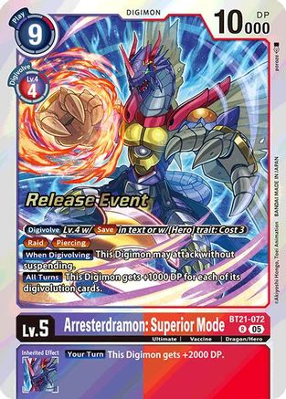 Arresterdramon: Superior Mode [BT21-072] [World Convergence Release Event Cards]