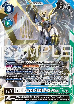 Imperialdramon: Paladin Mode ACE [BT17-077] (Reprint) [Advanced Booster Digimon Generation]
